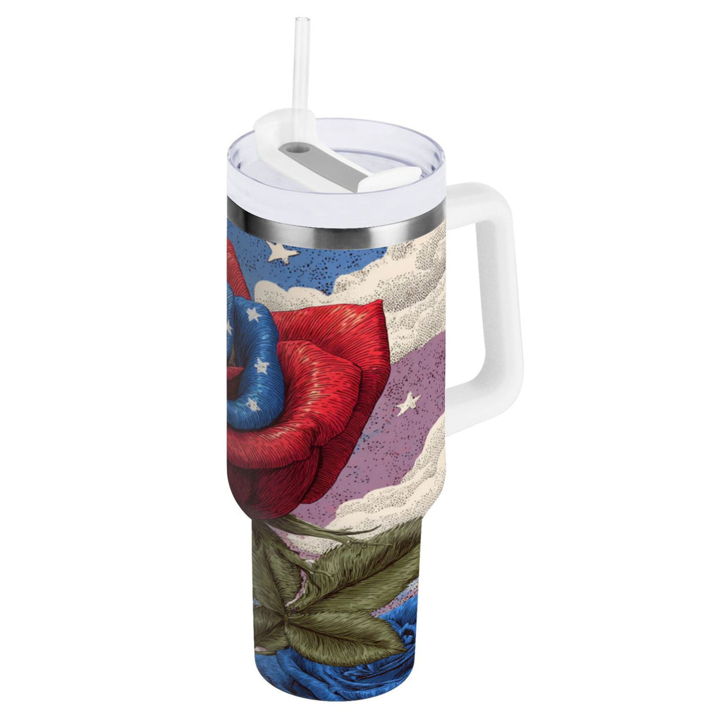 40 oz Insulated Stainless Steel Tumbler Double Wall Stainless Steel Tumbler with 2-Way Drinking Roses and Clouds C523F