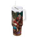 40 oz Insulated Stainless Steel Tumbler Double Wall Stainless Steel Tumbler with 2-Way Drinking Santa Eating Cookies C548Y