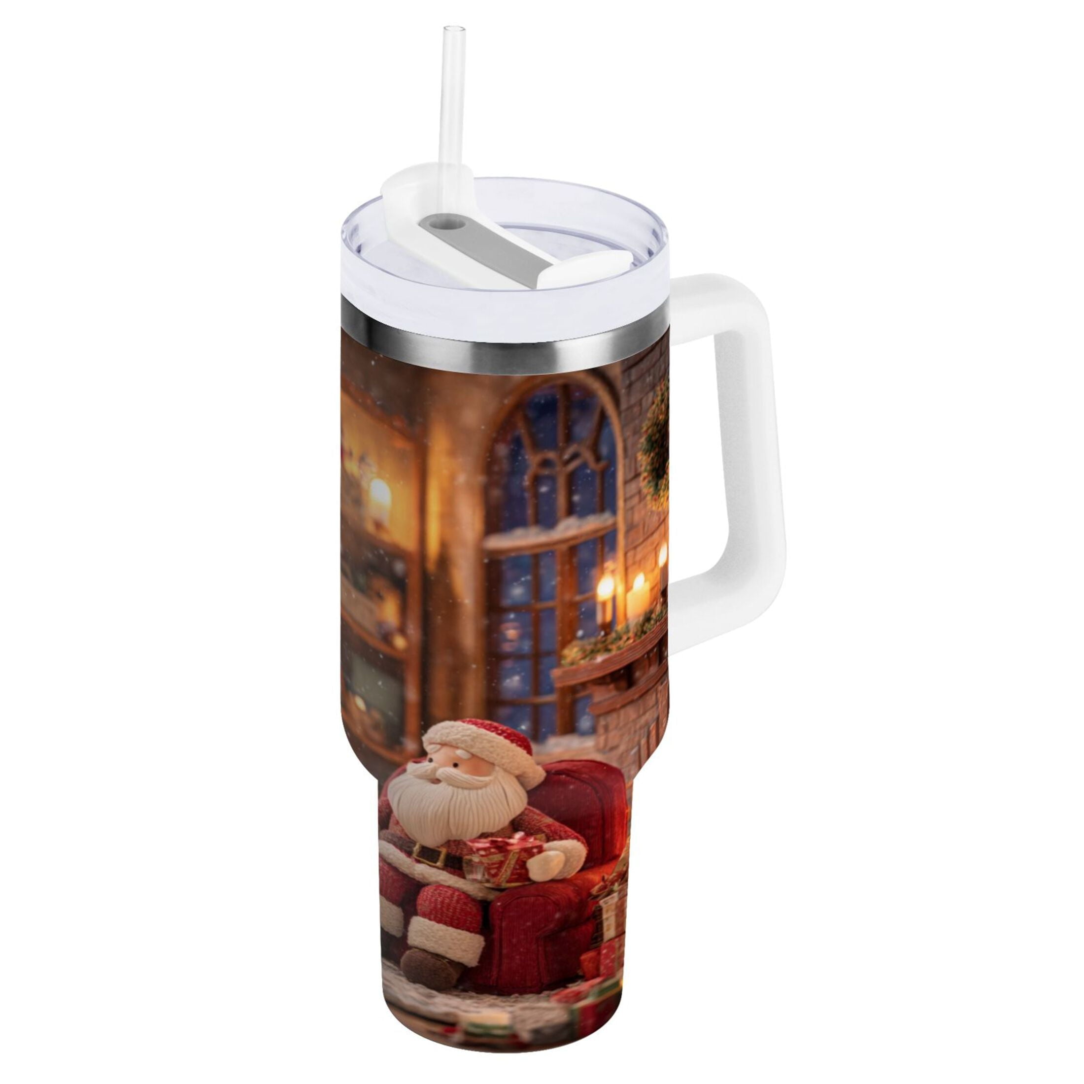 40 oz Insulated Stainless Steel Tumbler Double Wall Stainless Steel Tumbler with 2-Way Drinking Sitting Santa Claus C635V
