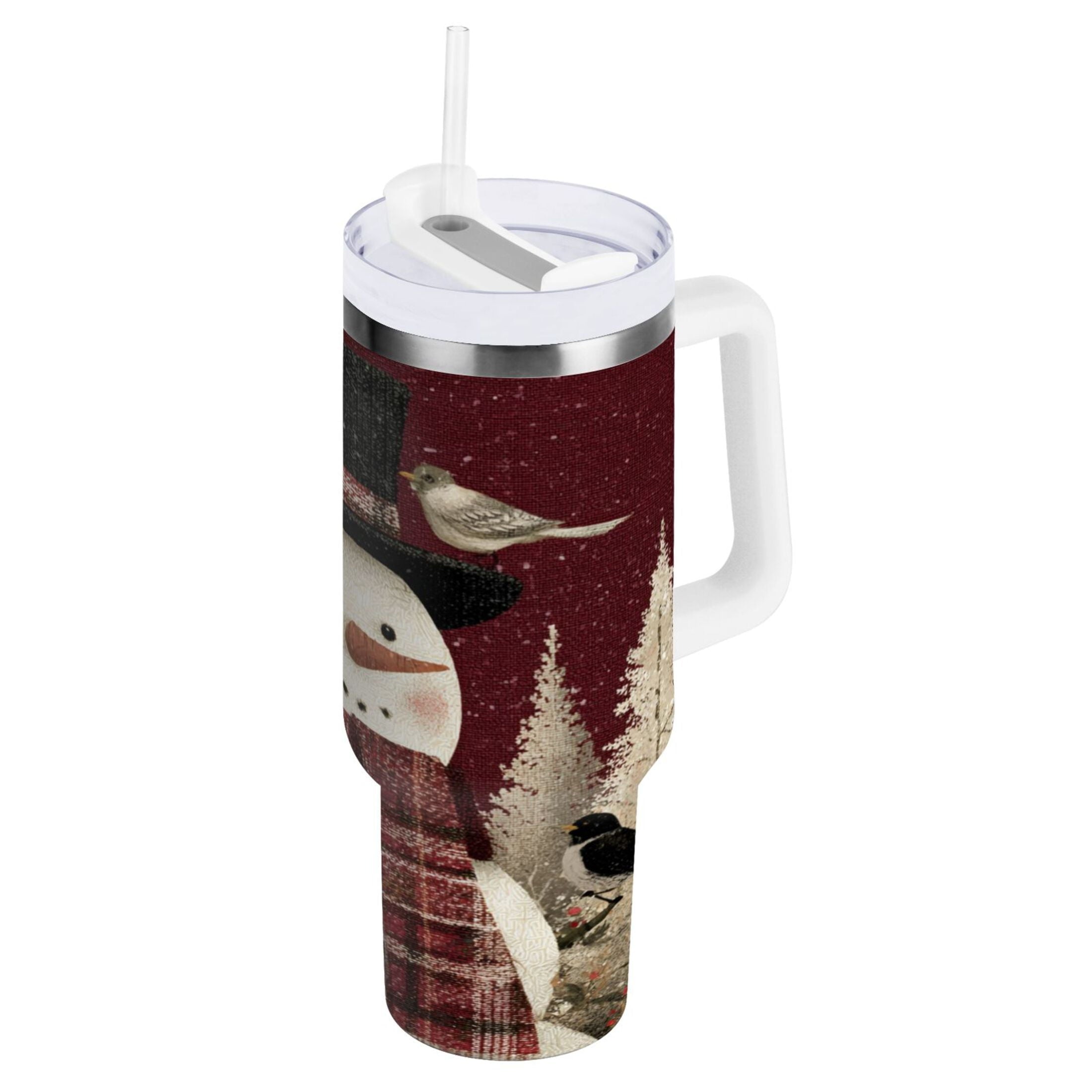 30 oz Insulated Stainless Steel Tumbler Double Wall Stainless Steel Tumbler with 2-Way Drinking Snowman and Birds C637N