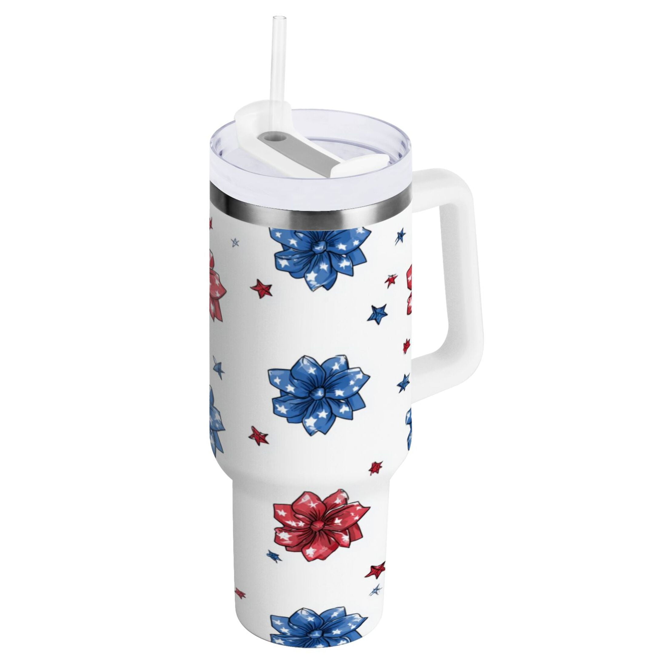40 oz Insulated Stainless Steel Tumbler Double Wall Stainless Steel Tumbler with 2-Way Drinking Stars and Stripes Puttern Flower C521A