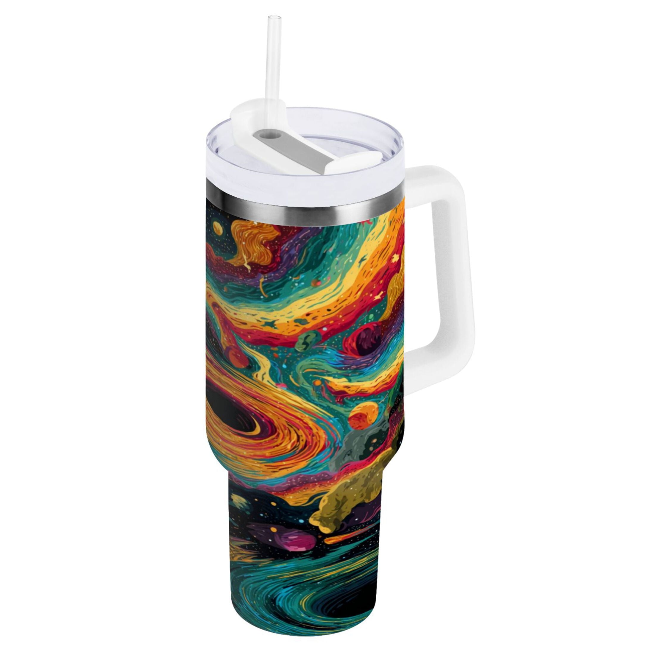 40 oz Insulated Stainless Steel Tumbler Double Wall Stainless Steel Tumbler with 2-Way Drinking Swirling Galaxy C496N