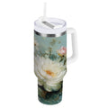 40 oz Insulated Stainless Steel Tumbler Double Wall Stainless Steel Tumbler with 2-Way Drinking Vintage Peonies and Daisies C677V