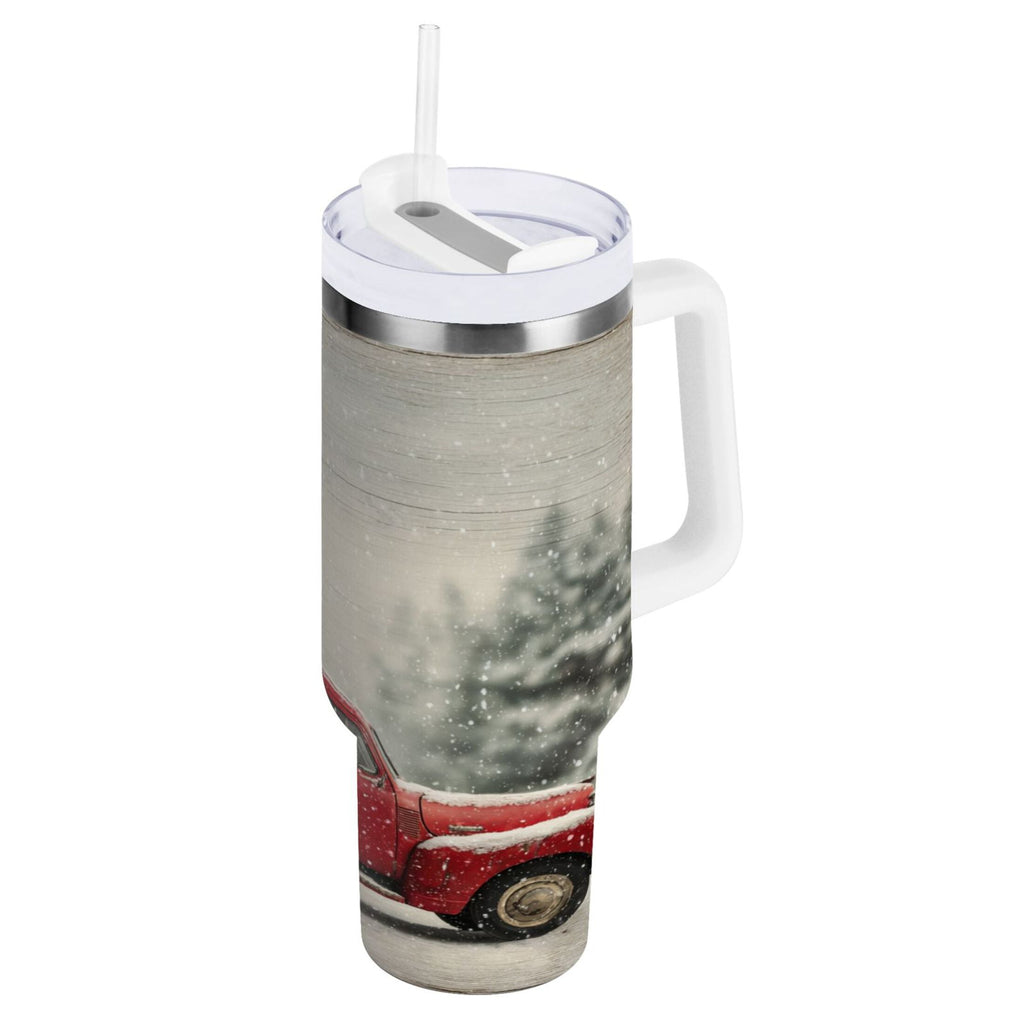 40 oz Insulated Stainless Steel Tumbler Double Wall Stainless Steel Tumbler with 2-Way Drinking Vintage Red Truck C631V
