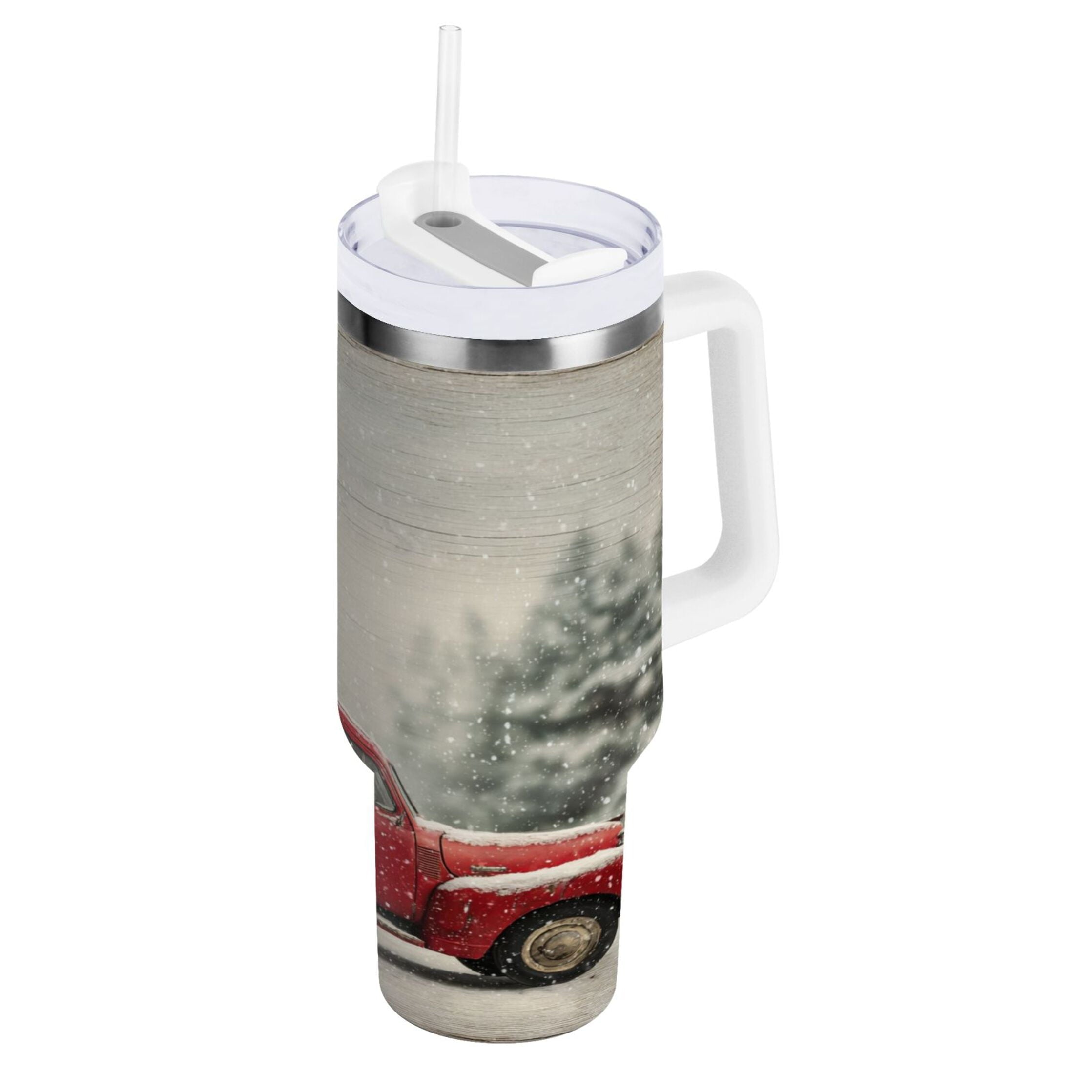 40 oz Insulated Stainless Steel Tumbler Double Wall Stainless Steel Tumbler with 2-Way Drinking Vintage Red Truck C631V