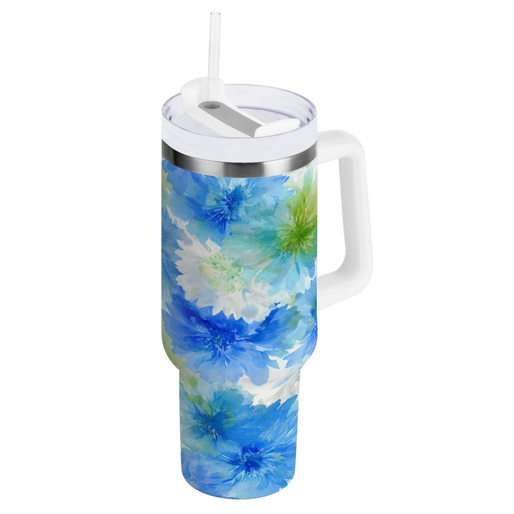 40 oz Insulated Stainless Steel Tumbler Double Wall Stainless Steel Tumbler with 2-Way Drinking Watercolor Blue Cornflowers C567W