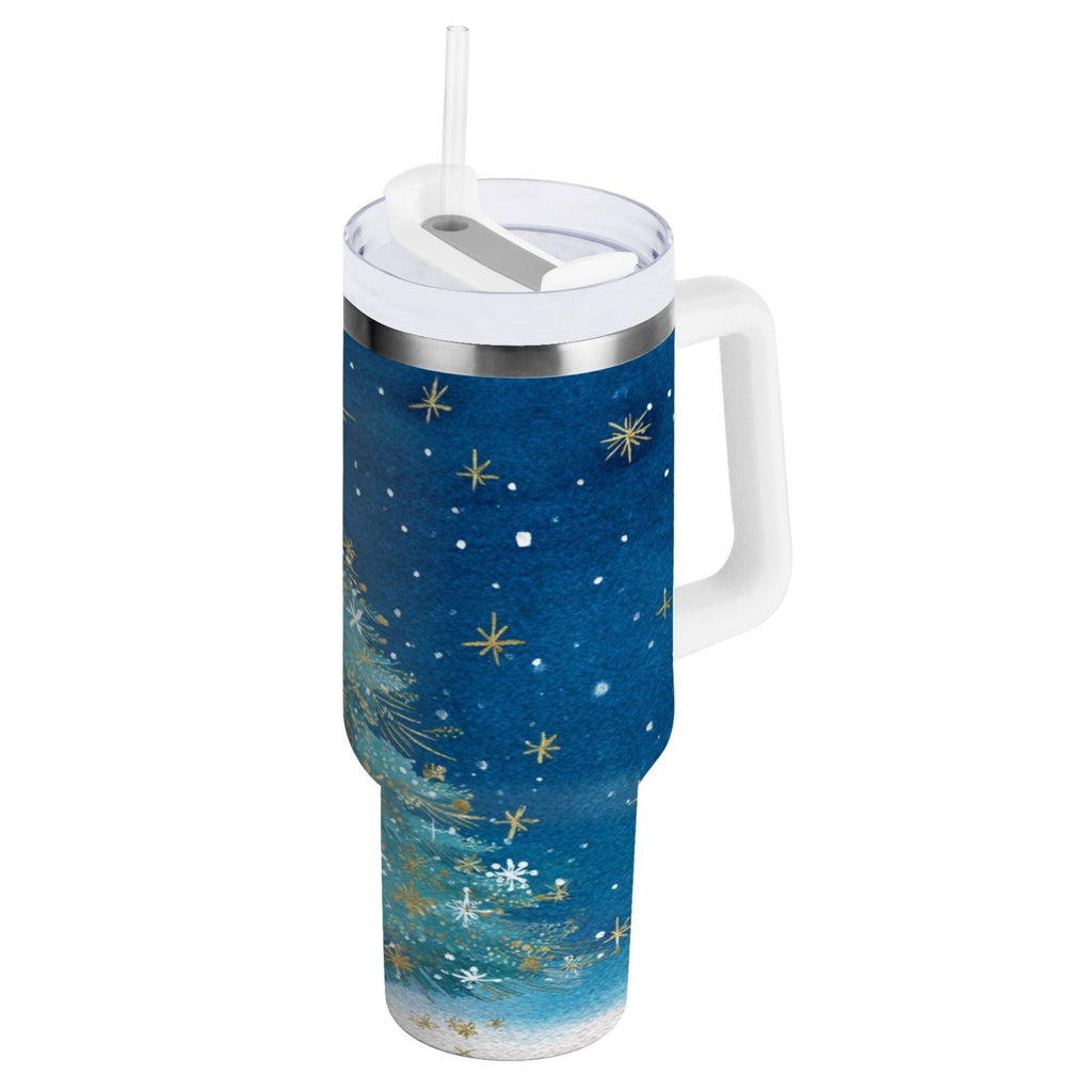 40 oz Insulated Stainless Steel Tumbler Double Wall Stainless Steel Tumbler with 2-Way Drinking Watercolor Christmas Tree C597C