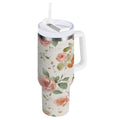 40 oz Insulated Stainless Steel Tumbler Double Wall Stainless Steel Tumbler with 2-Way Drinking Watercolor Rose Floral Pattern C499N