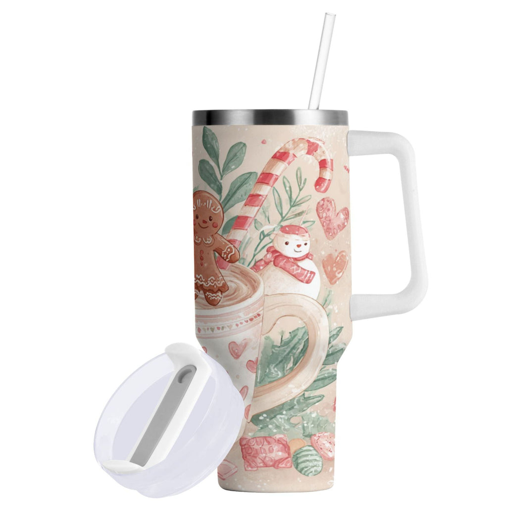 30 oz Insulated Stainless Steel Tumbler Double Wall Stainless Steel Tumbler with 2-Way Drinking Cute Christmas Design C600E