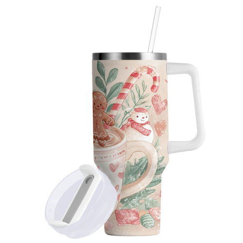 30 oz Insulated Stainless Steel Tumbler Double Wall Stainless Steel Tumbler with 2-Way Drinking Cute Christmas Design C600E