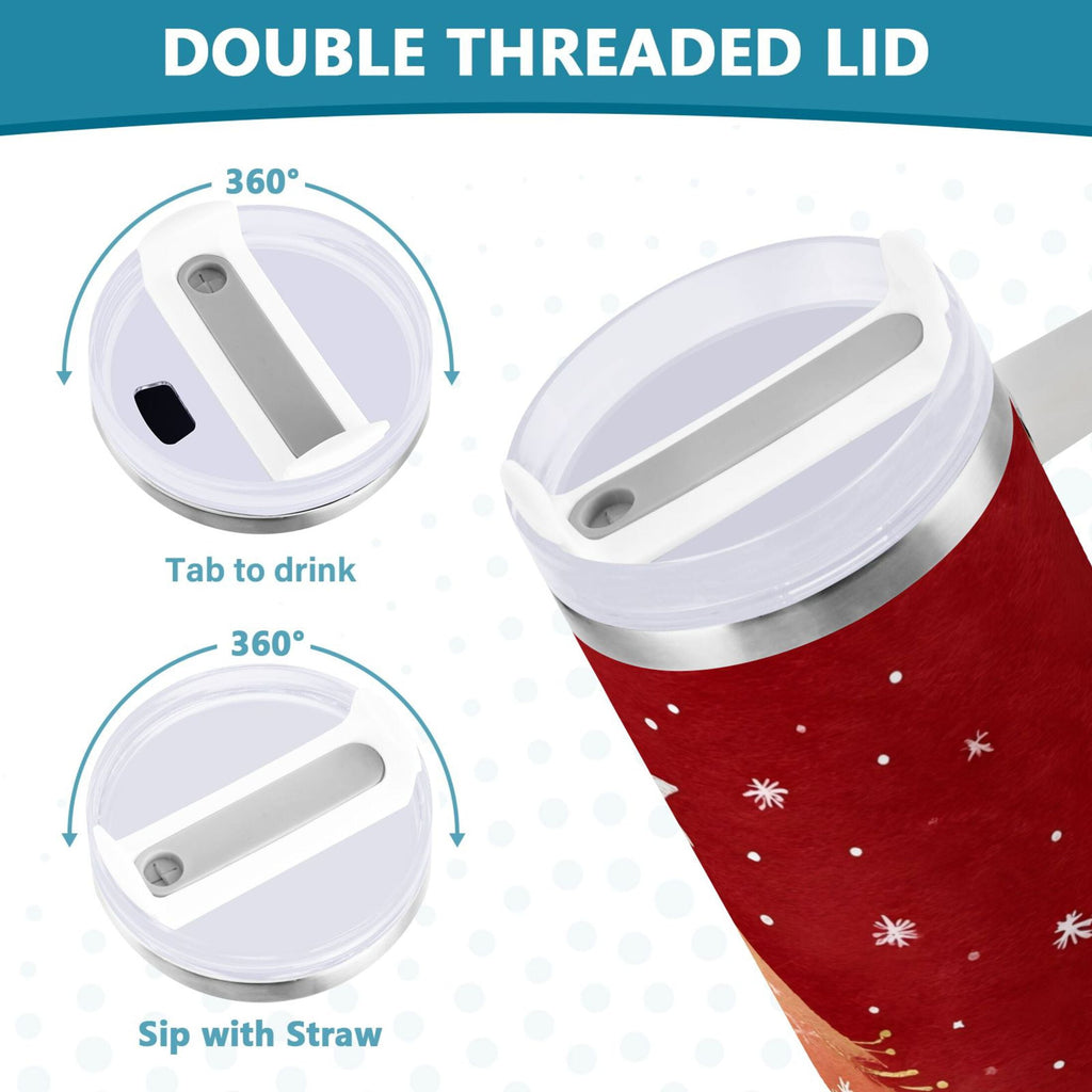 40 oz Insulated Stainless Steel Tumbler Double Wall Stainless Steel Tumbler with 2-Way Drinking Red Christmas Tree C662T