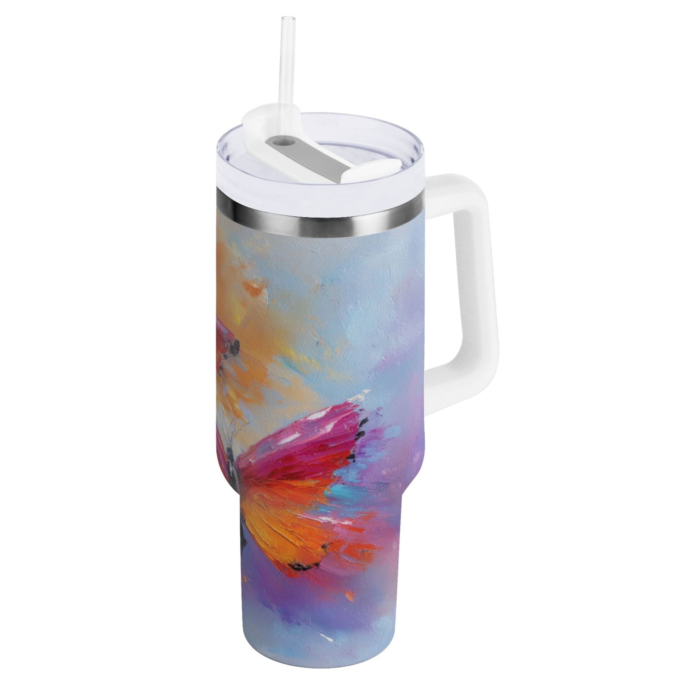 30 oz Insulated Stainless Steel Tumbler Double Wall Stainless Steel Tumbler with 2-Way Drinking Red and Orange Butterflies C467Q