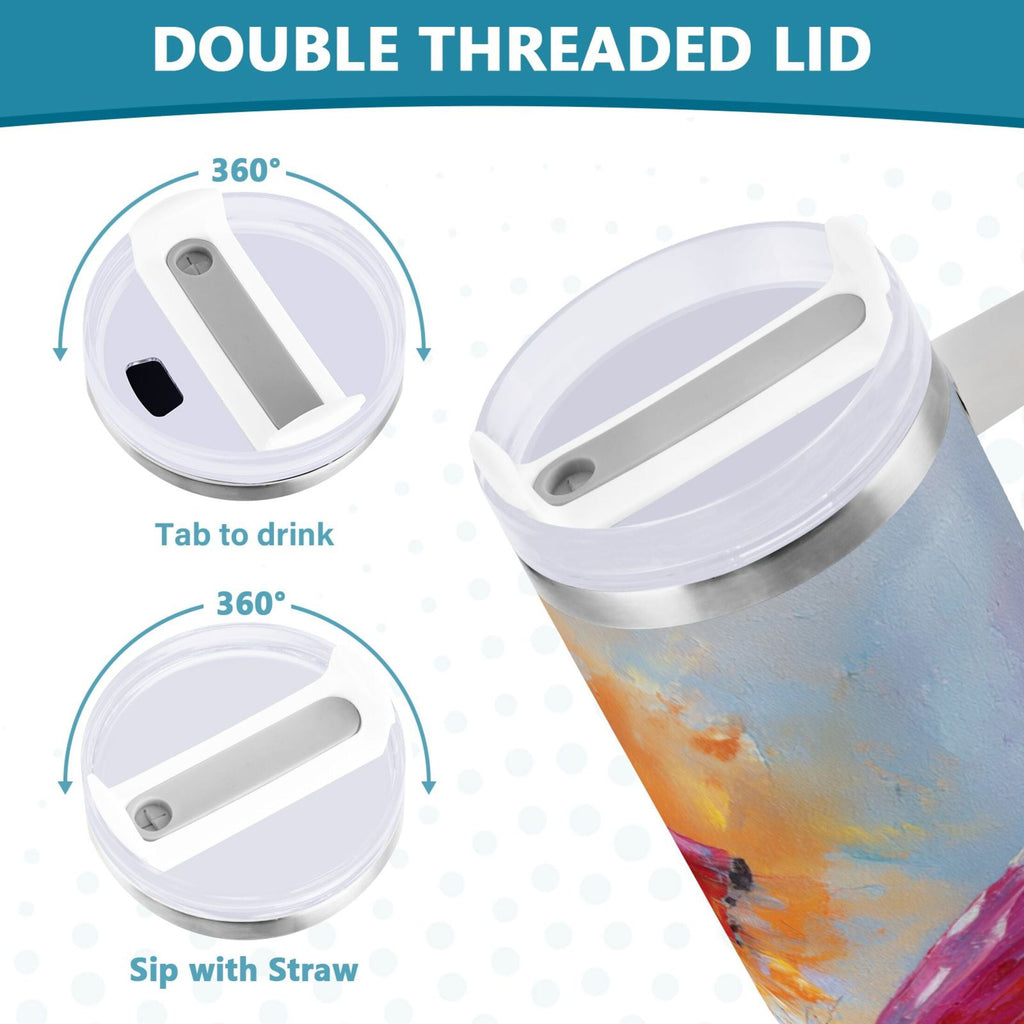 30 oz Insulated Stainless Steel Tumbler Double Wall Stainless Steel Tumbler with 2-Way Drinking Red and Orange Butterflies C467Q
