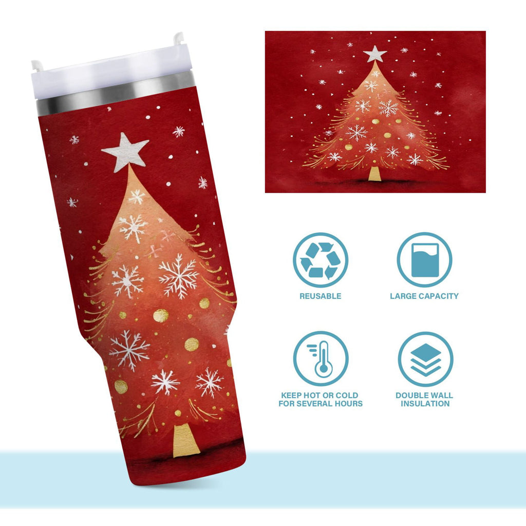 40 oz Insulated Stainless Steel Tumbler Double Wall Stainless Steel Tumbler with 2-Way Drinking Red Christmas Tree C662T