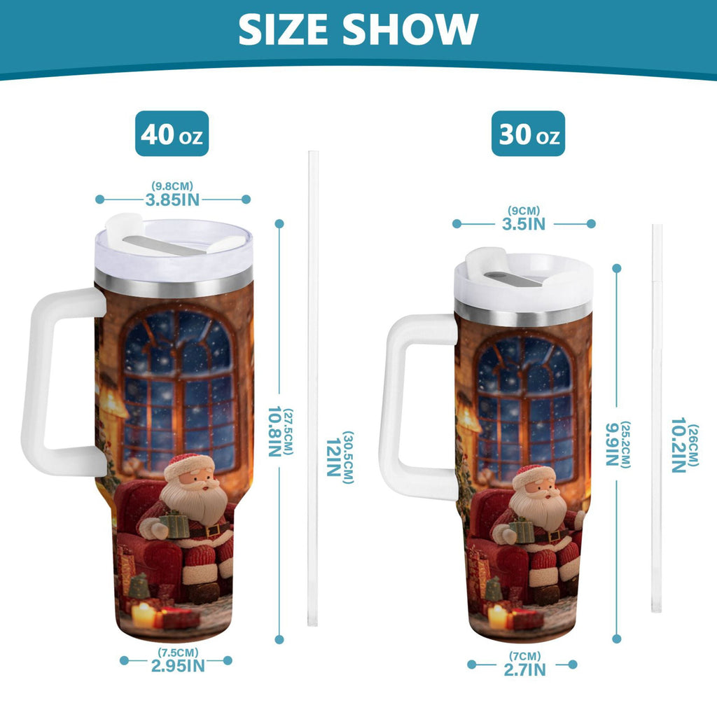 40 oz Insulated Stainless Steel Tumbler Double Wall Stainless Steel Tumbler with 2-Way Drinking Sitting Santa Claus C635V