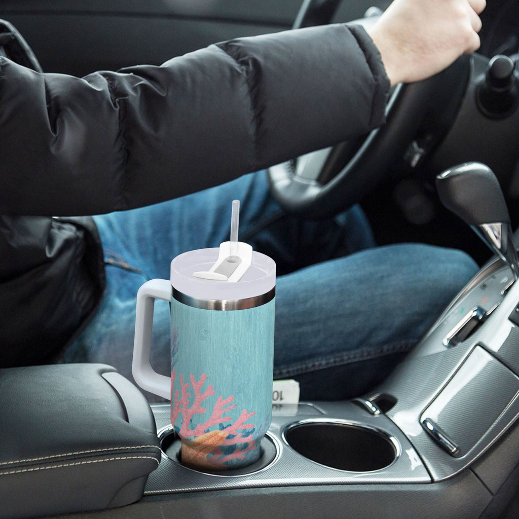 40 oz Insulated Stainless Steel Tumbler Double Wall Stainless Steel Tumbler with 2-Way Drinking Colorful Starfish and Seashells C636R