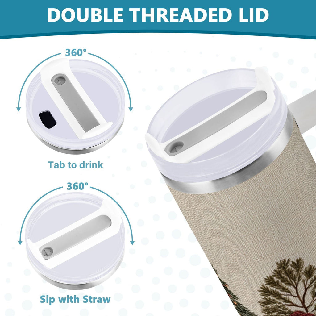 30 oz Insulated Stainless Steel Tumbler Double Wall Stainless Steel Tumbler with 2-Way Drinking Snowmen and Deer in The Forest C582F