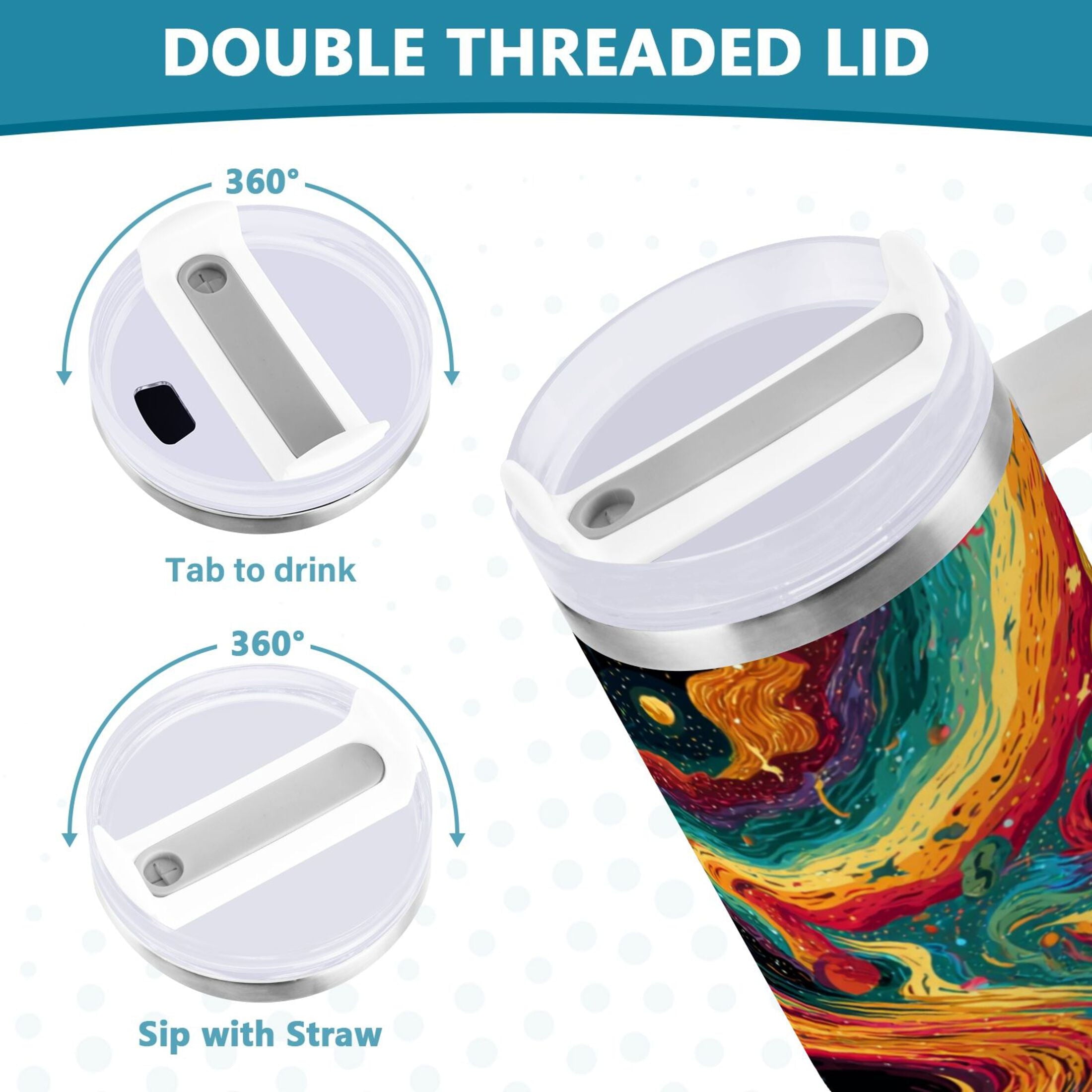 40 oz Insulated Stainless Steel Tumbler Double Wall Stainless Steel Tumbler with 2-Way Drinking Swirling Galaxy C496N
