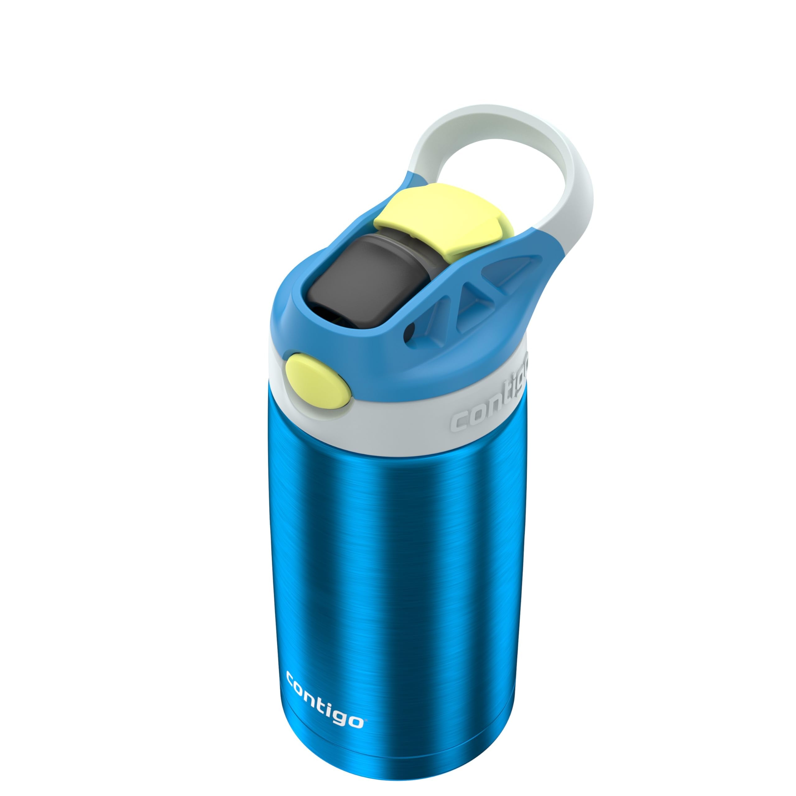 Kids Water Bottle with Straw 13 oz Autospout, Easy Clean Lid, Pop Up Spill Proof Valve, Durable BPA Free Plastic, for School Sports Travel, Blue C060J