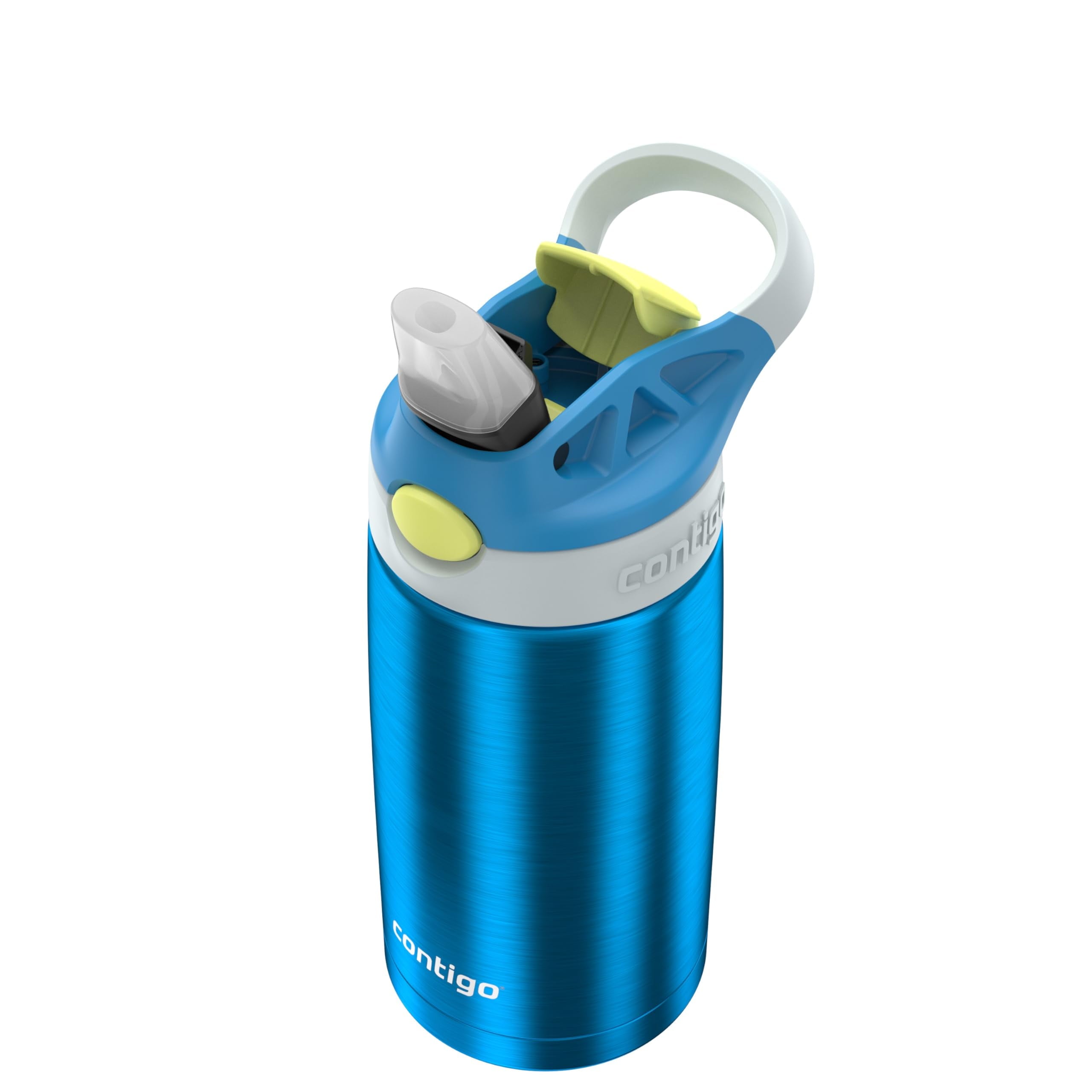 Kids Water Bottle with Straw 13 oz Autospout, Easy Clean Lid, Pop Up Spill Proof Valve, Durable BPA Free Plastic, for School Sports Travel, Blue C060J