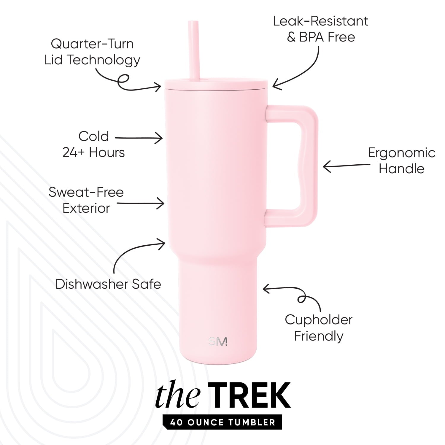 Simple Modern 40 fl oz Insulated Stainless Steel Trek Tumbler with Straw Lid | Blush C392R