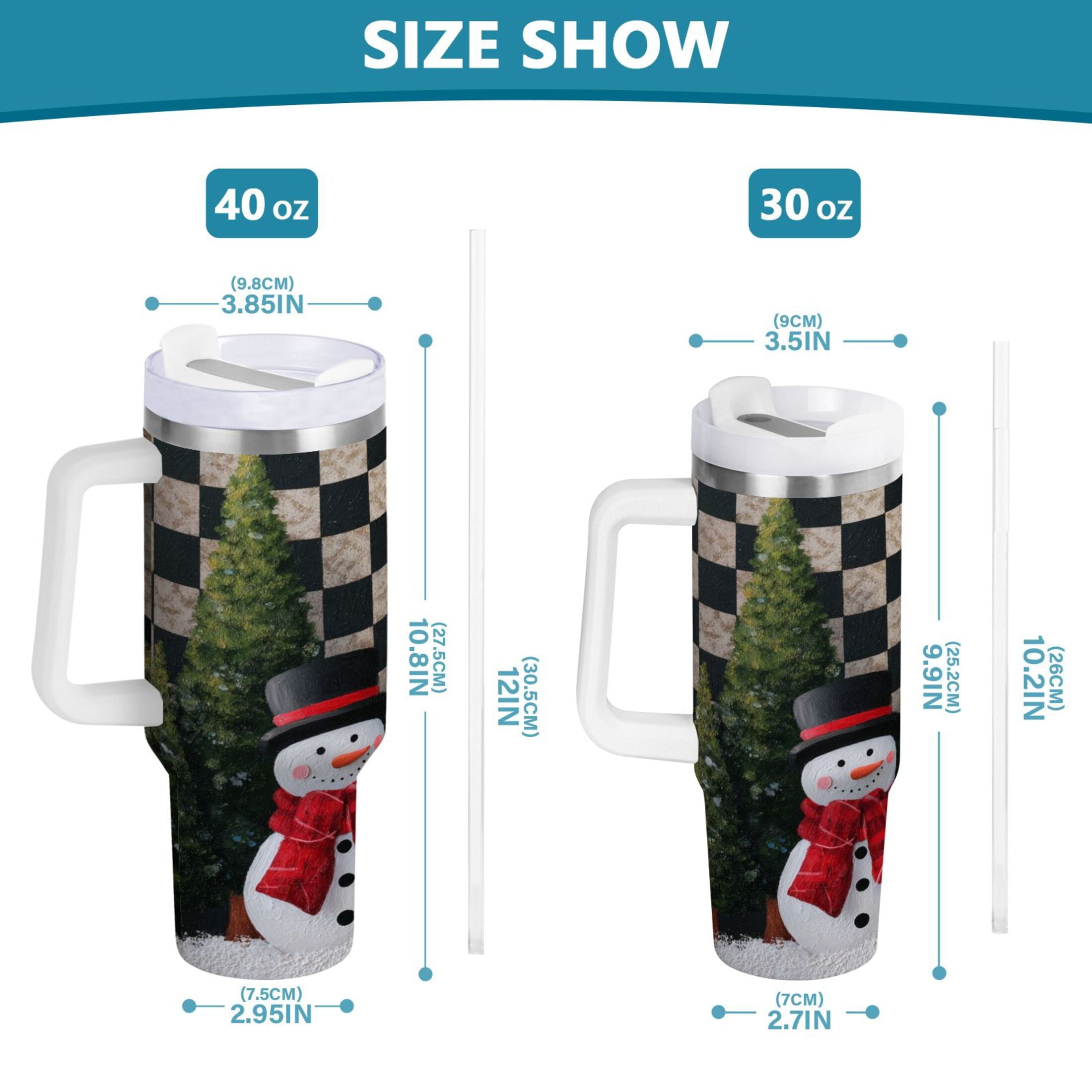 30 oz Insulated Stainless Steel Tumbler Double Wall Stainless Steel Tumbler with 2-Way Drinking Two Snowmen Pattern C501A