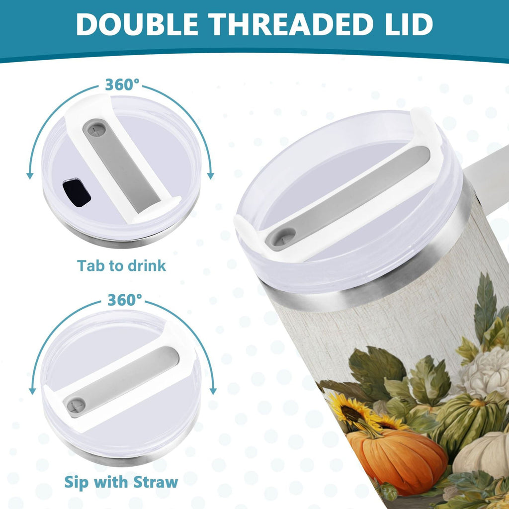 40 oz Insulated Stainless Steel Tumbler Double Wall Stainless Steel Tumbler with 2-Way Drinking Truck Full Of Pumpkins C650E