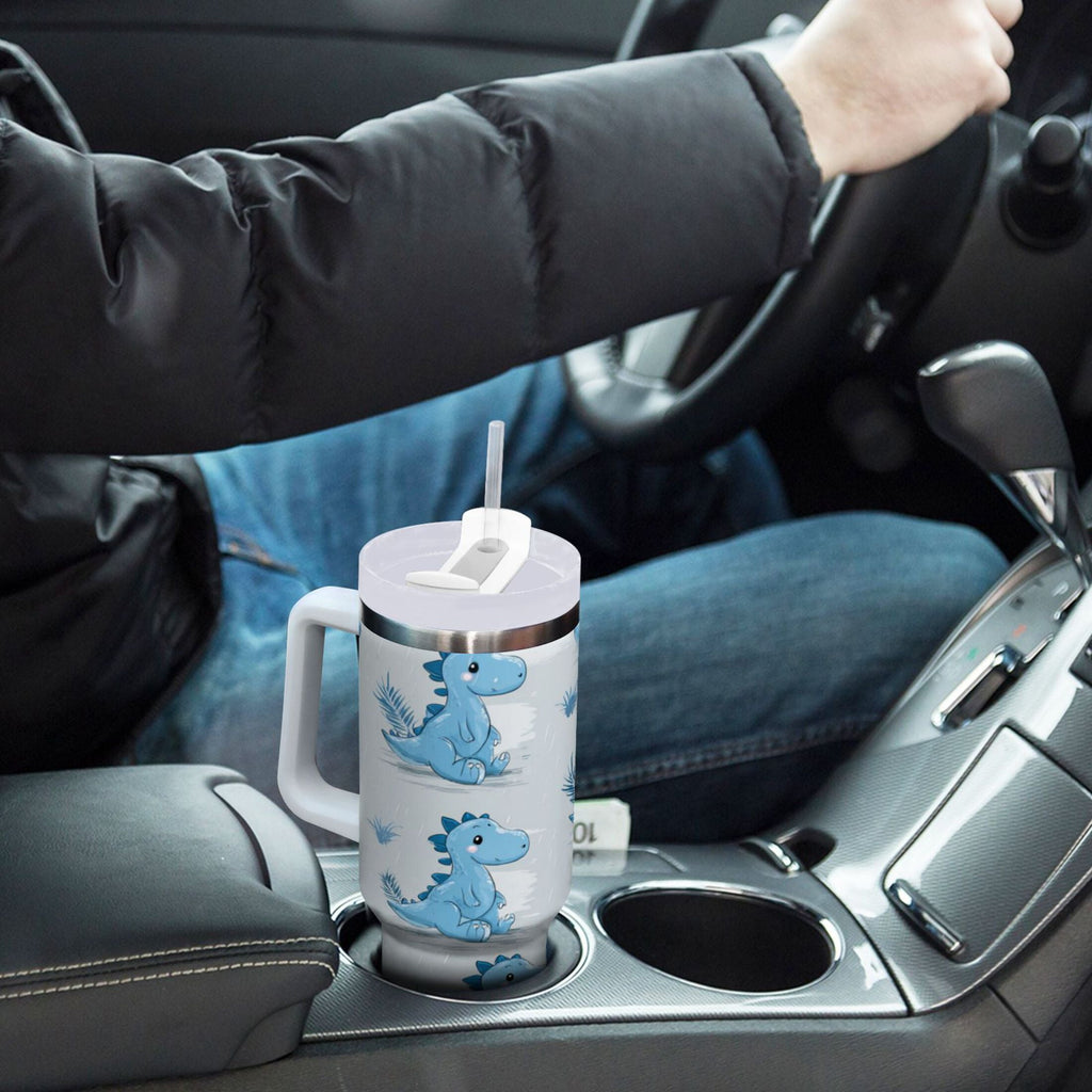 30 oz Insulated Stainless Steel Tumbler Double Wall Stainless Steel Tumbler with 2-Way Drinking Cartoon Blue Dinosaurs C495T