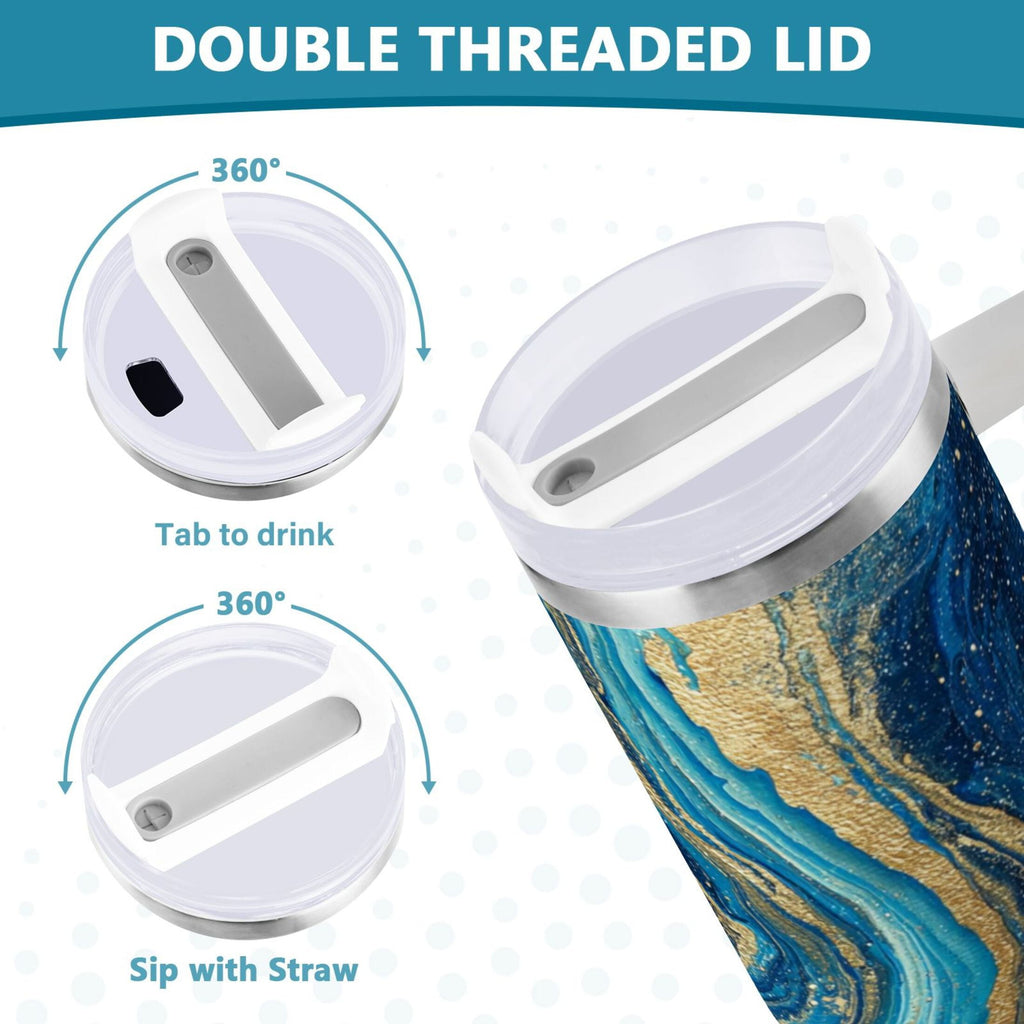 30 oz Insulated Stainless Steel Tumbler Double Wall Stainless Steel Tumbler with 2-Way Drinking Blue and Gold Ocean C507L