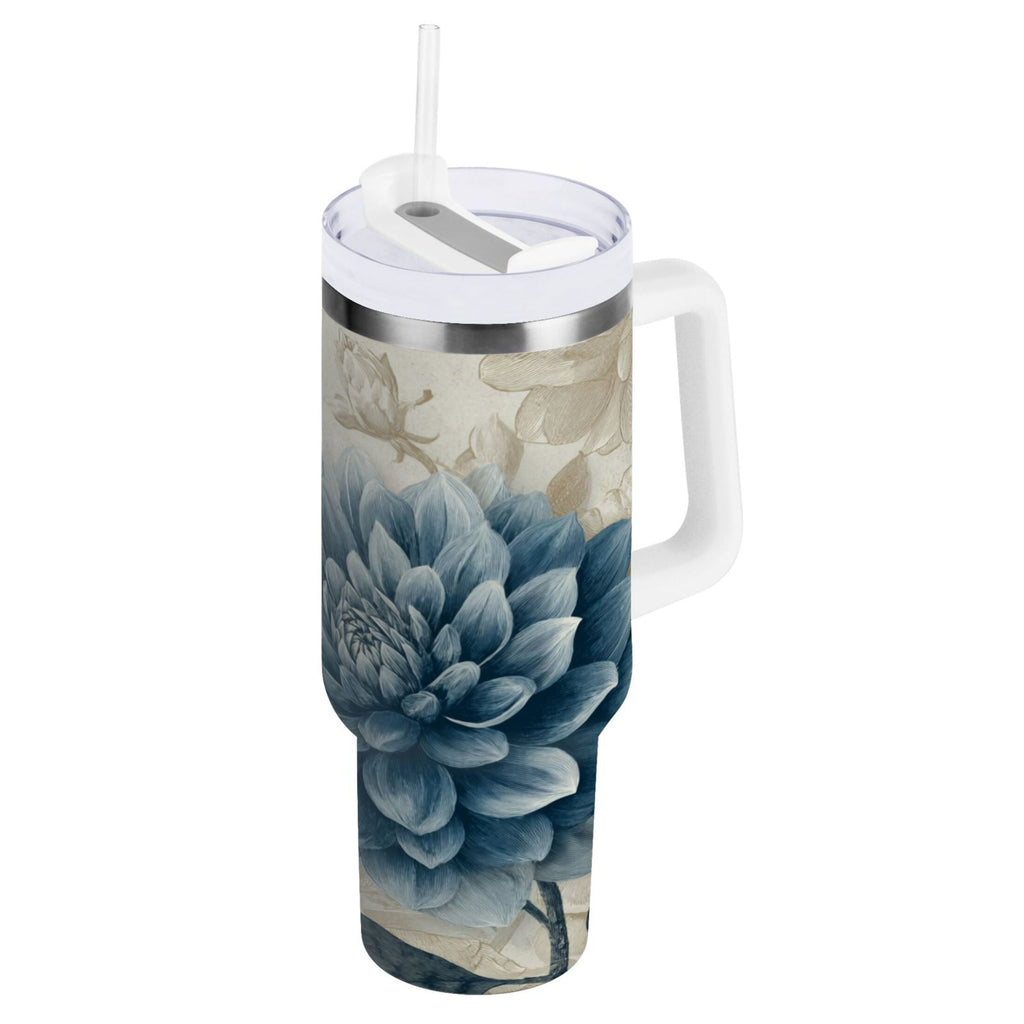 40 oz Insulated Stainless Steel Tumbler Double Wall Stainless Steel Tumbler with 2-Way Drinking Blue Flower with Butterflies C462Y