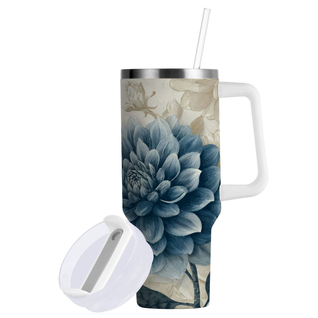 40 oz Insulated Stainless Steel Tumbler Double Wall Stainless Steel Tumbler with 2-Way Drinking Blue Flower with Butterflies C462Y