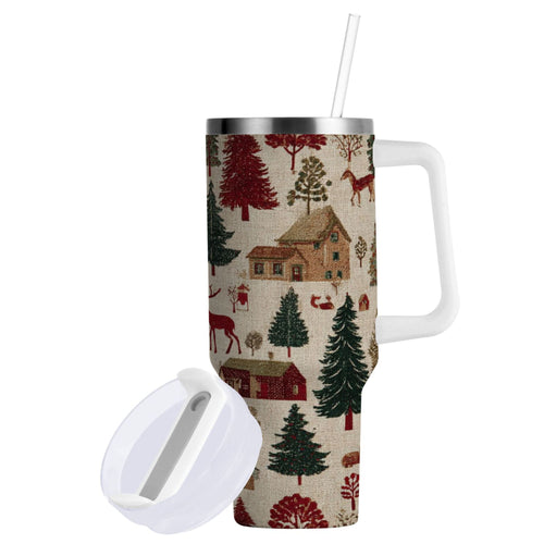 30 oz Insulated Stainless Steel Tumbler Double Wall Stainless Steel Tumbler with 2-Way Drinking Christmas Trees Deer and Houses C577W