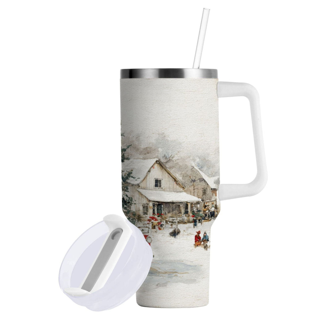 30 oz Insulated Stainless Steel Tumbler Double Wall Stainless Steel Tumbler with 2-Way Drinking Truck with Christmas Decorations C657G
