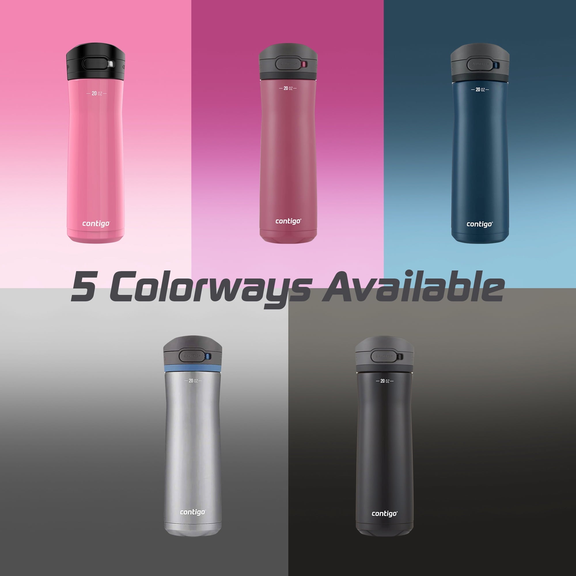 Contigo Jackson Chill 2.0 Stainless Steel Water Bottle with AUTOPOP Lid, 20 Ounces, Azalea C085K