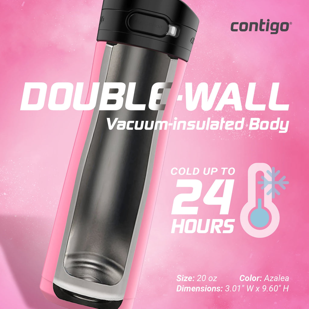 Contigo Jackson Chill 2.0 Stainless Steel Water Bottle with AUTOPOP Lid, 20 Ounces, Azalea C085K
