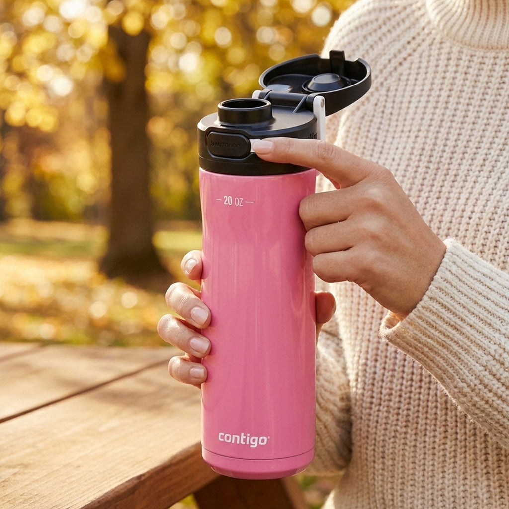 Contigo Jackson Chill 2.0 Stainless Steel Water Bottle with AUTOPOP Lid, 20 Ounces, Azalea C085K