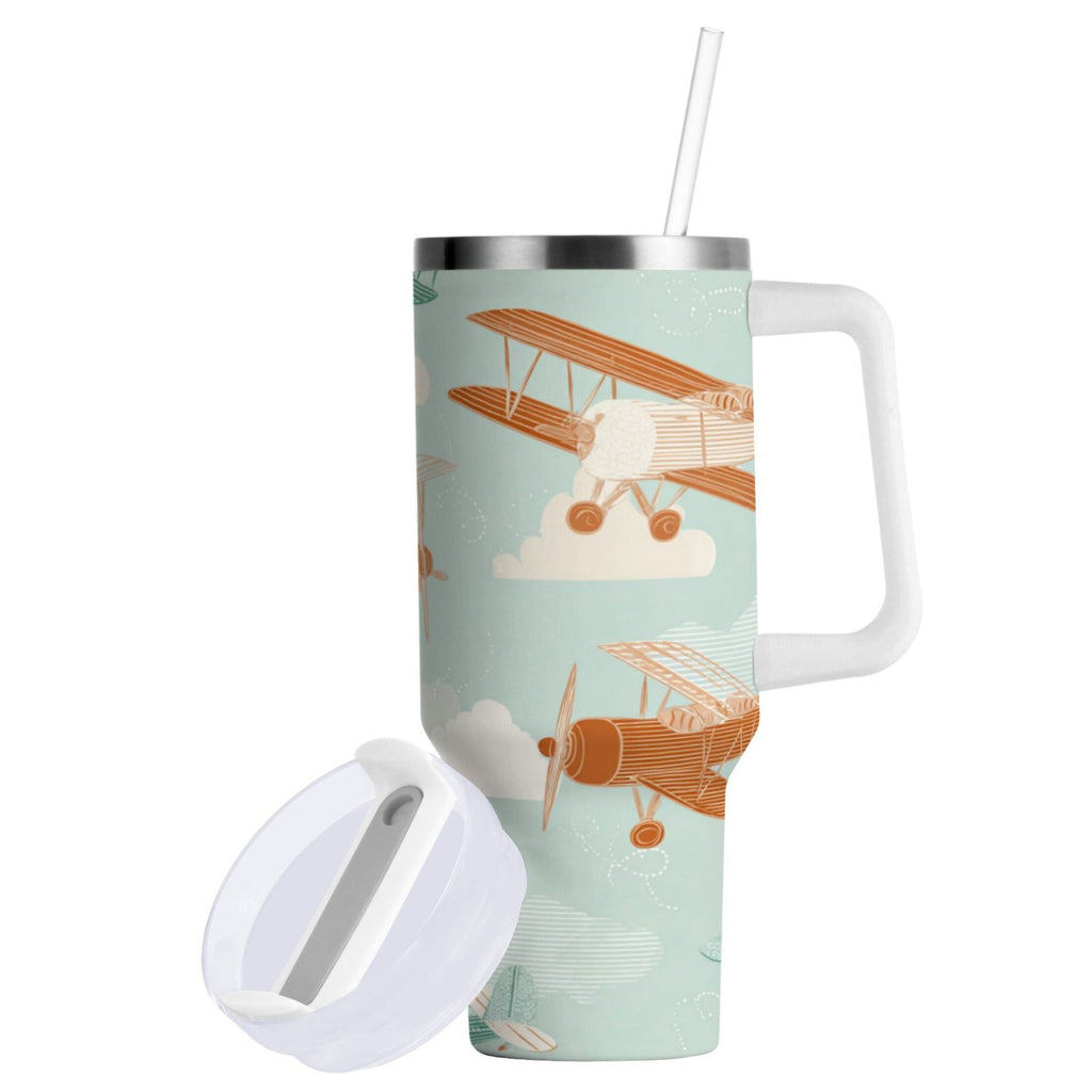 40 oz Insulated Stainless Steel Tumbler Double Wall Stainless Steel Tumbler with 2-Way Drinking Cute Airplanes C647S