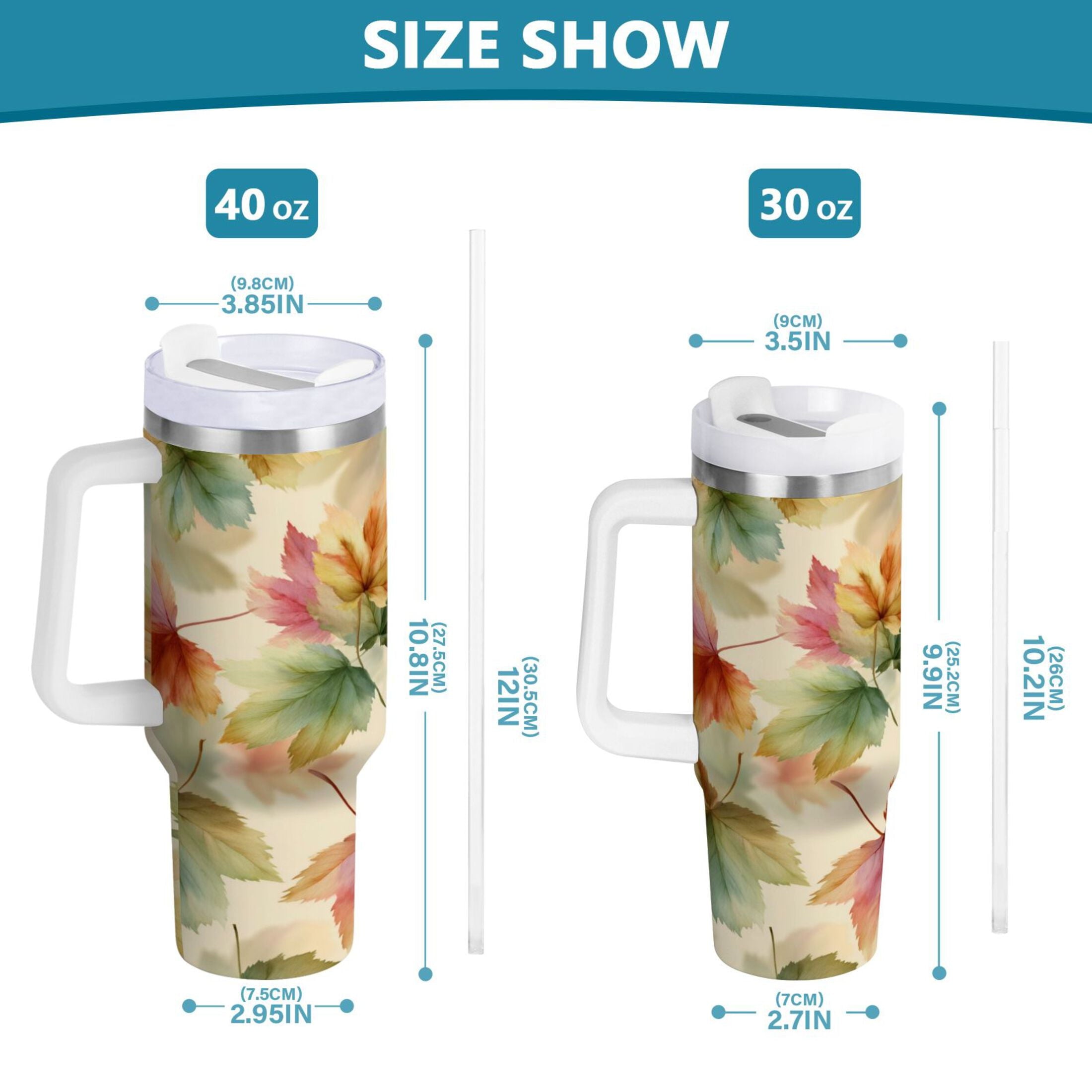 40 oz Insulated Stainless Steel Tumbler Double Wall Stainless Steel Tumbler with 2-Way Drinking Watercolor Maple Leaves Pattern C513H