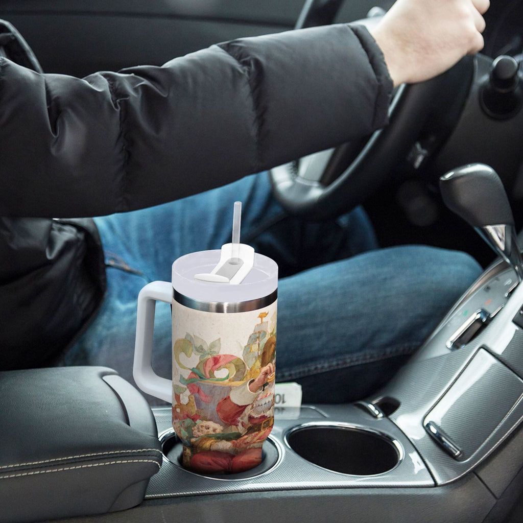 30 oz Insulated Stainless Steel Tumbler Double Wall Stainless Steel Tumbler with 2-Way Drinking Santa Claus Sitting in Chair C682N