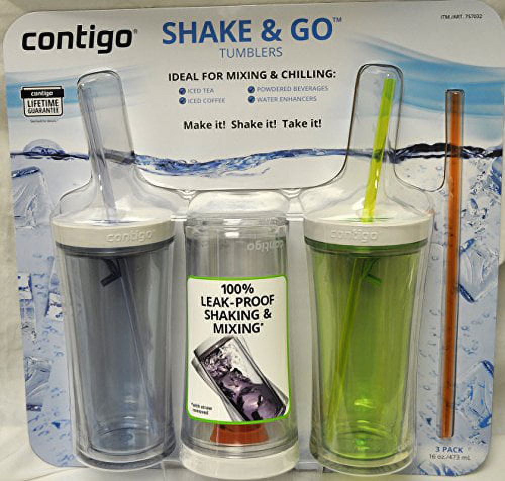 Contigo Shake &amp; Go Plastic Tumblers - Set of 3 (Green Navy &amp; Clear) C108R