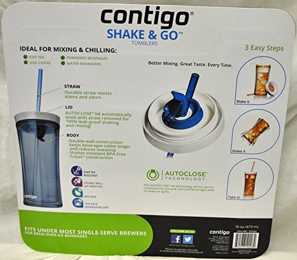 Contigo Shake &amp; Go Plastic Tumblers - Set of 3 (Green Navy &amp; Clear) C108R