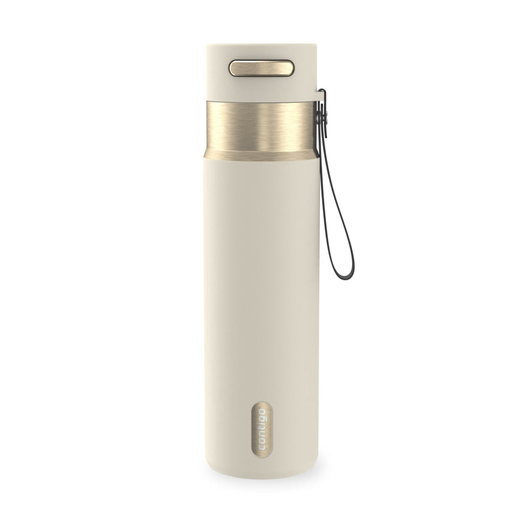 Contigo AutoSeal Leakproof Stainless Steel Reusable Water Bottle Tumbler with Carrying Strap, Cream/Champagne, 24 oz C019J