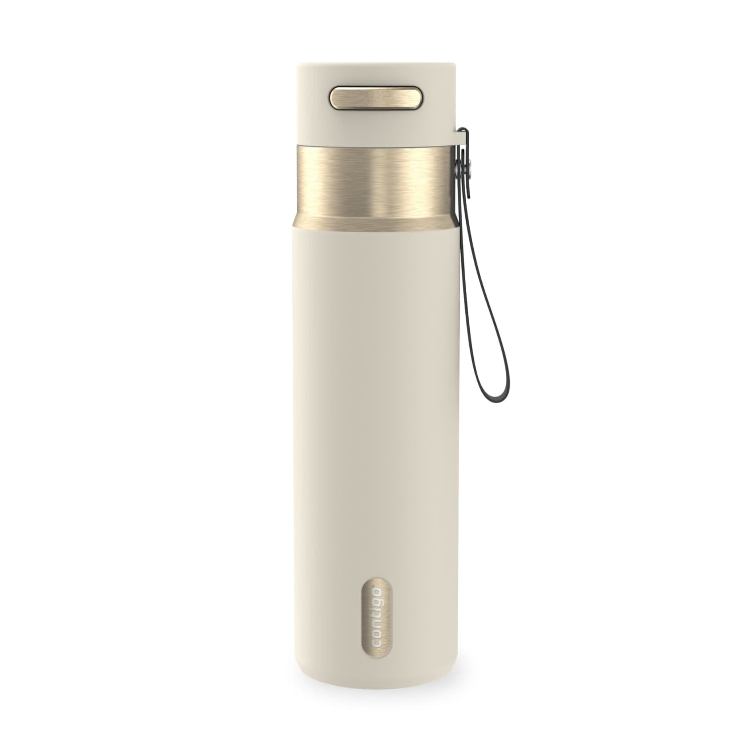 Contigo AutoSeal Leakproof Stainless Steel Reusable Water Bottle Tumbler with Carrying Strap, Cream/Champagne, 24 oz C019J