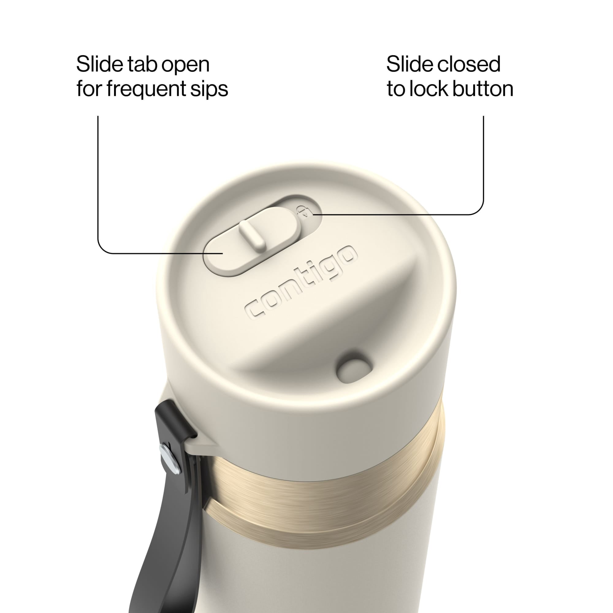 Contigo AutoSeal Leakproof Stainless Steel Reusable Water Bottle Tumbler with Carrying Strap, Cream/Champagne, 24 oz C019J