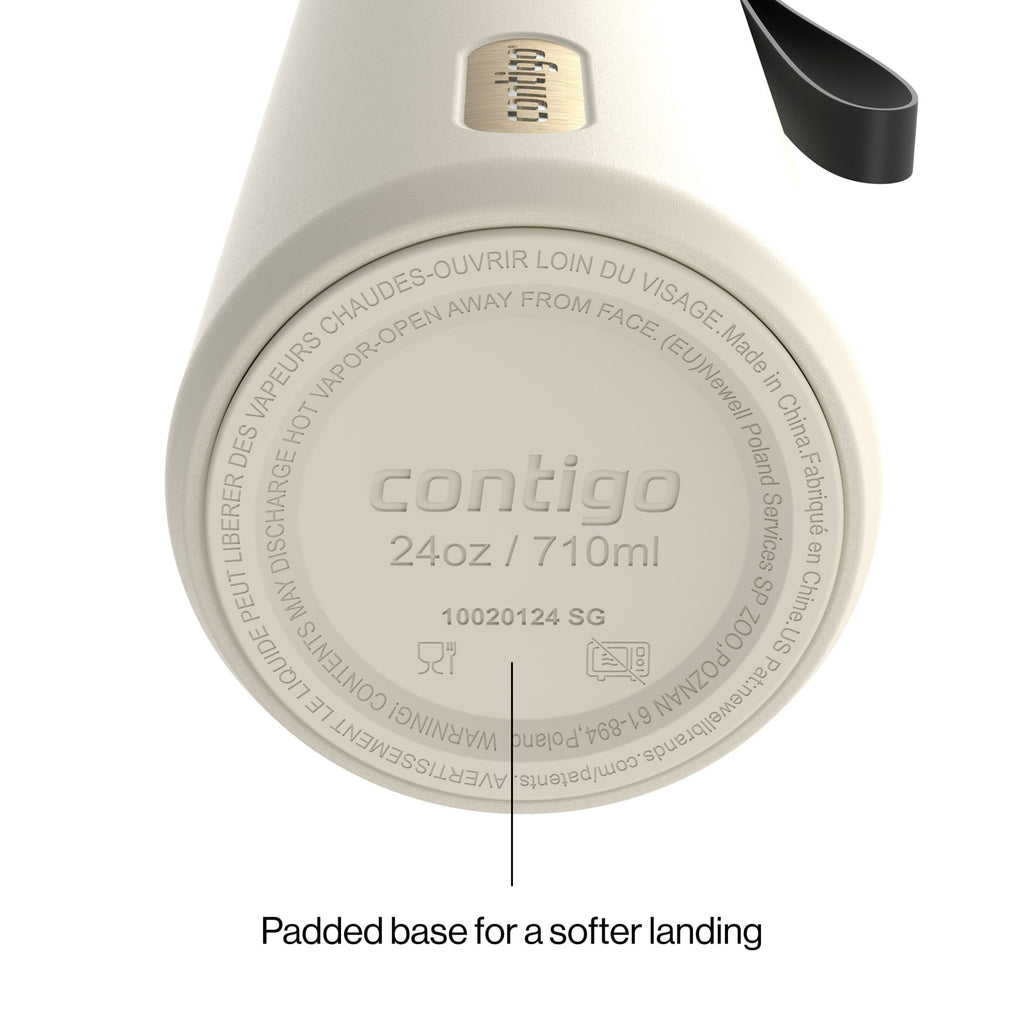 Contigo AutoSeal Leakproof Stainless Steel Reusable Water Bottle Tumbler with Carrying Strap, Cream/Champagne, 24 oz C019J