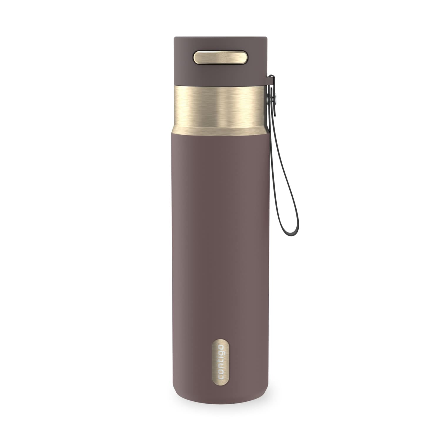 Contigo AutoSeal Leakproof Stainless Steel Reusable Water Bottle Tumbler with Carrying Strap, Cream/Champagne, 24 oz C019J