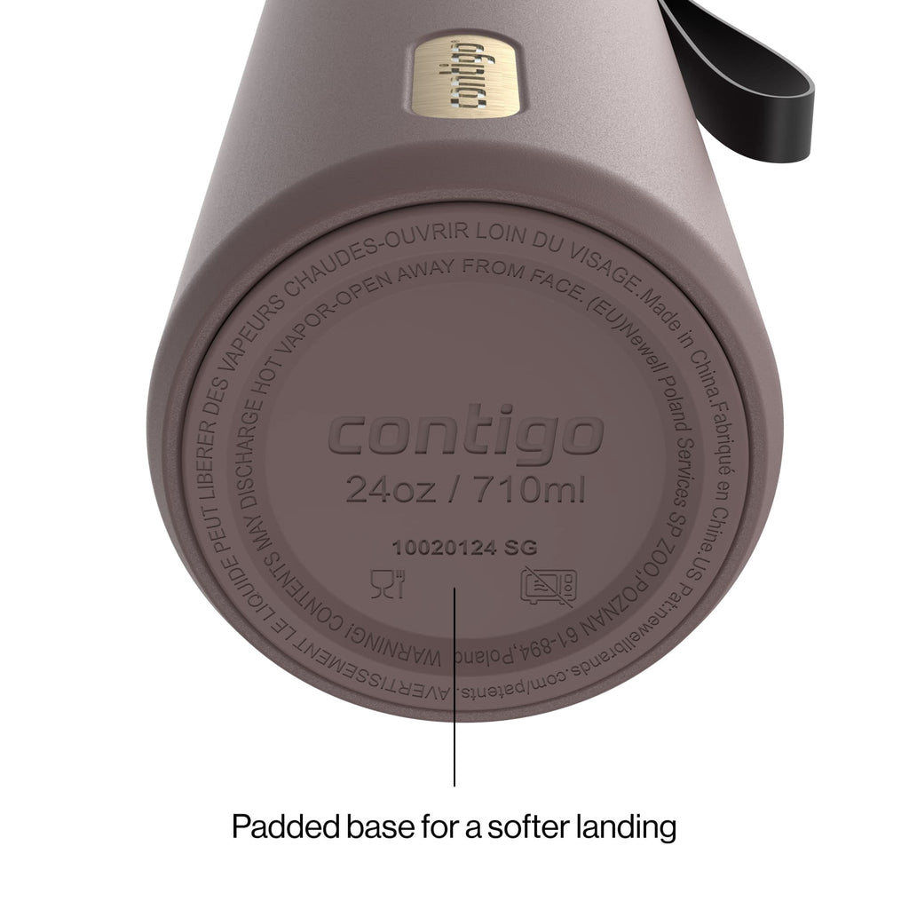 Contigo AutoSeal Leakproof Stainless Steel Reusable Water Bottle Tumbler with Carrying Strap, Cream/Champagne, 24 oz C019J