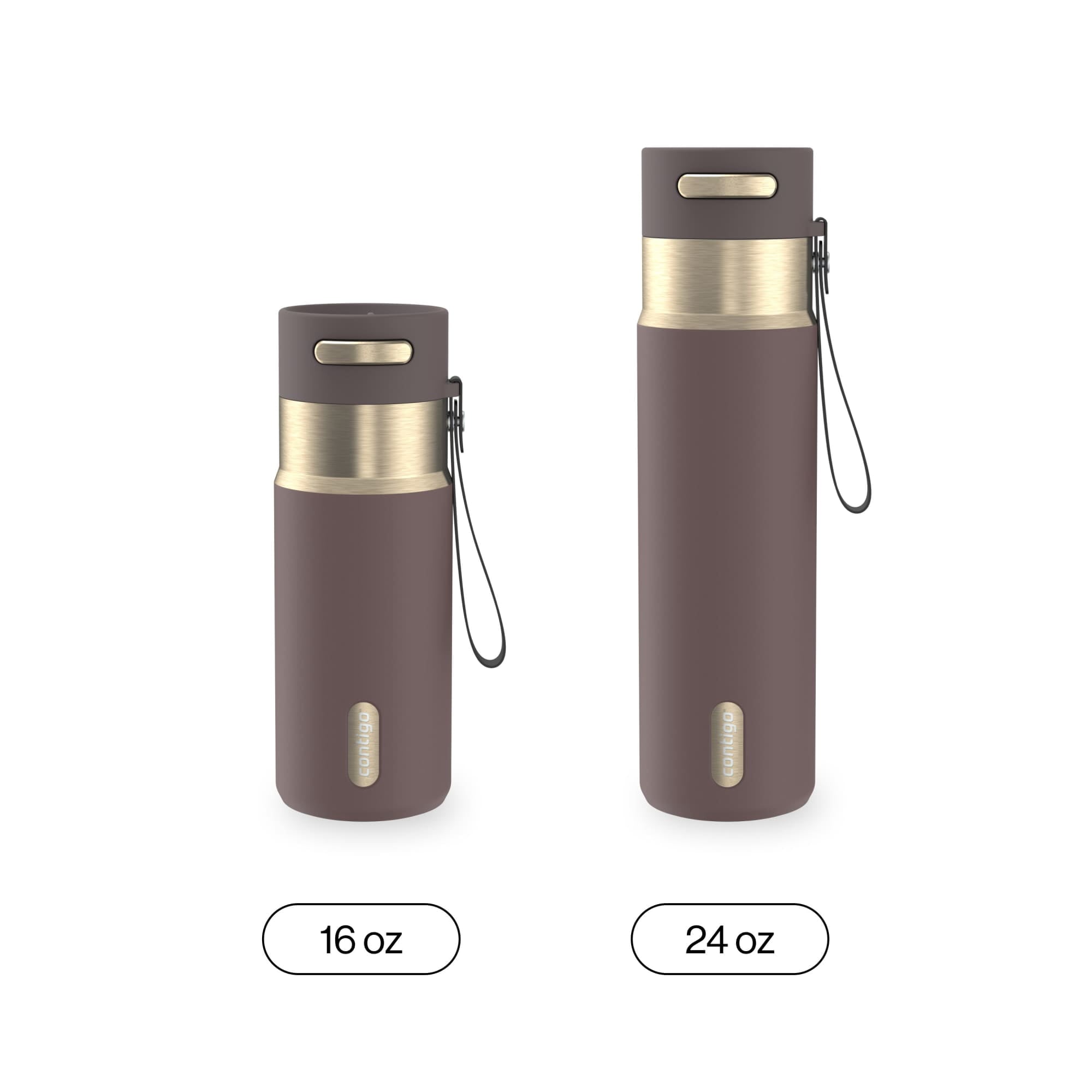 Contigo AutoSeal Leakproof Stainless Steel Reusable Water Bottle Tumbler with Carrying Strap, Cream/Champagne, 24 oz C019J