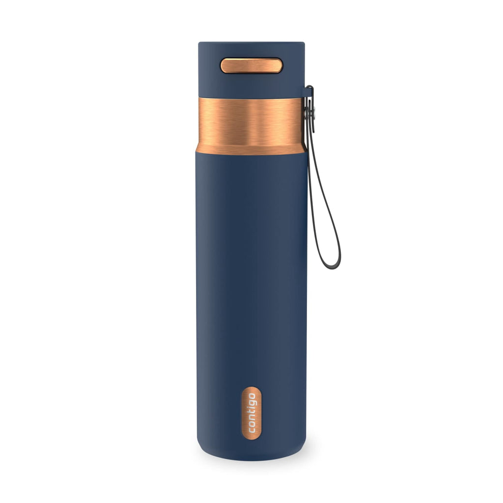 Contigo AutoSeal Leakproof Stainless Steel Reusable Water Bottle Tumbler with Carrying Strap, Cream/Champagne, 24 oz C019J
