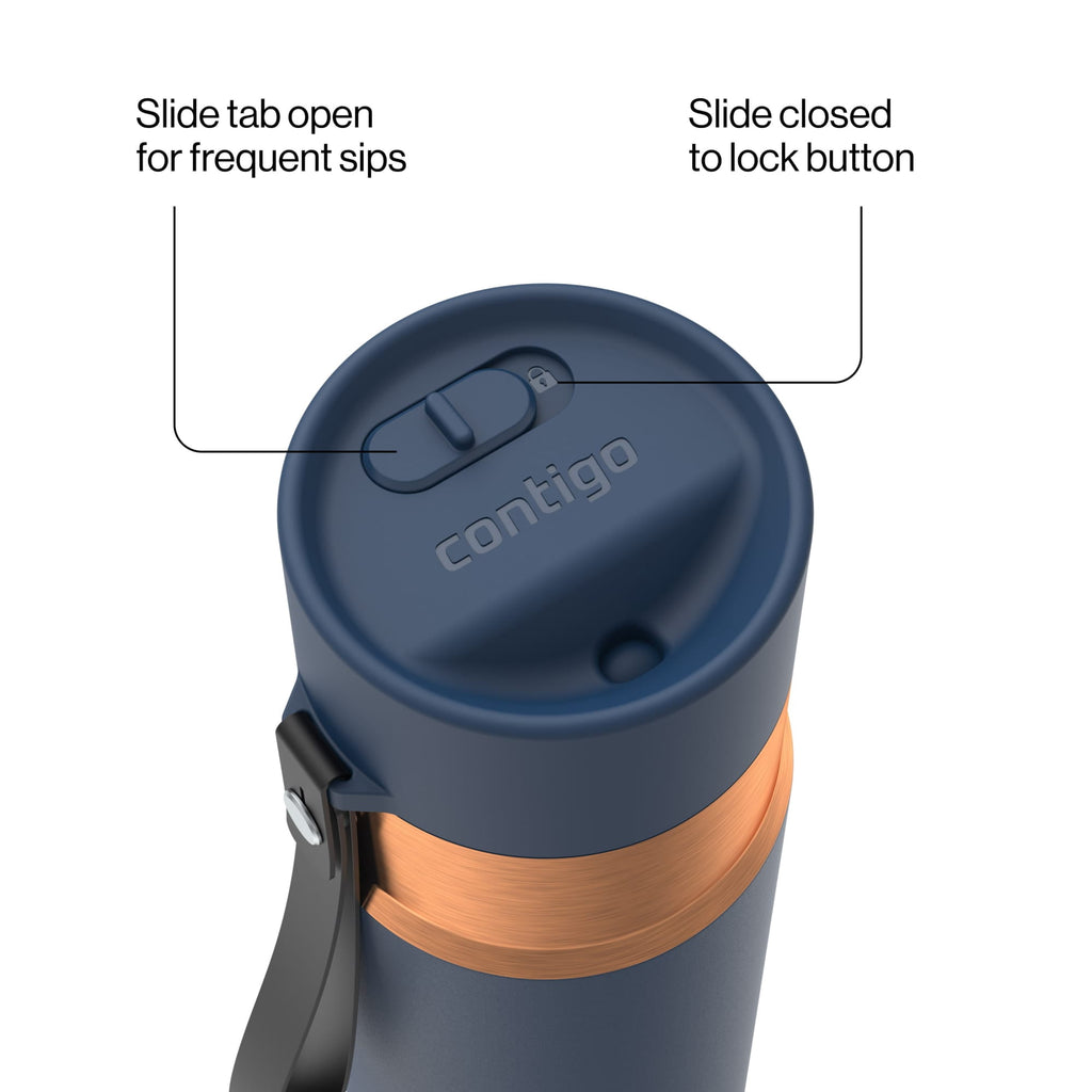 Contigo AutoSeal Leakproof Stainless Steel Reusable Water Bottle Tumbler with Carrying Strap, Cream/Champagne, 24 oz C019J